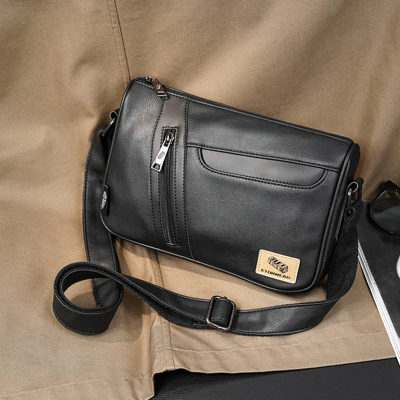 

Мужская квадратная сумка на одно плечо из искусственной кожи для поездок на работу, простая горизонтальная портативная дорожная сумка через плечо с несколькими карманами