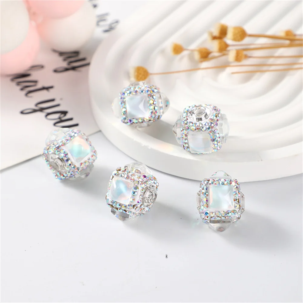 ST17 16mm High Quality Glass Cube Straight Hole Beads Handmade Key Chain Necklace DIY Bag Chain Bead Accessories Material