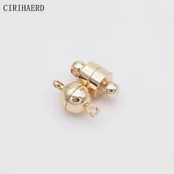 Wholesale 6mm 14k Real Gold Plated Round Ball Cylinder Magnetic Buckle DIY Necklace Bracelet Closing Clasps For Jewelry Making