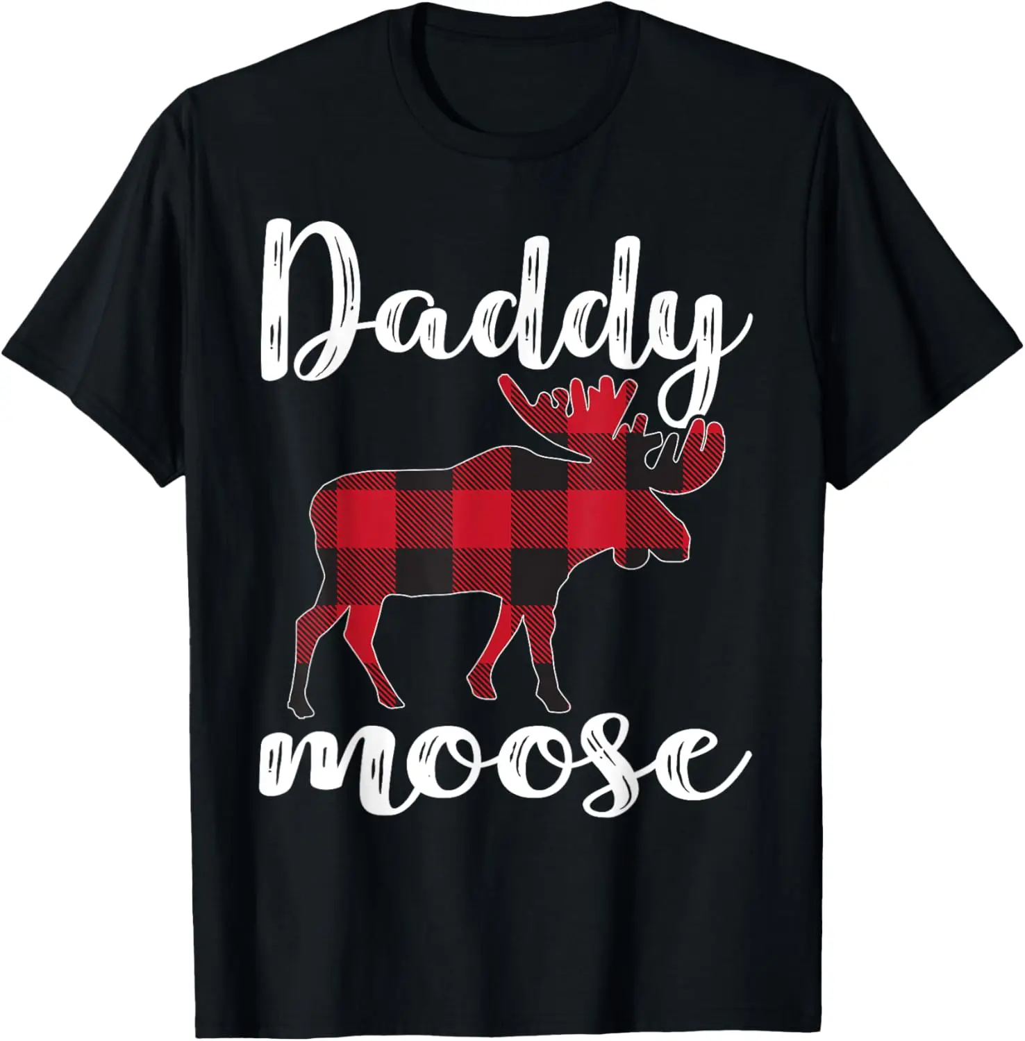 Daddy Moose Matching Family Christmas Clothes Plaid Pajama T-Shirt