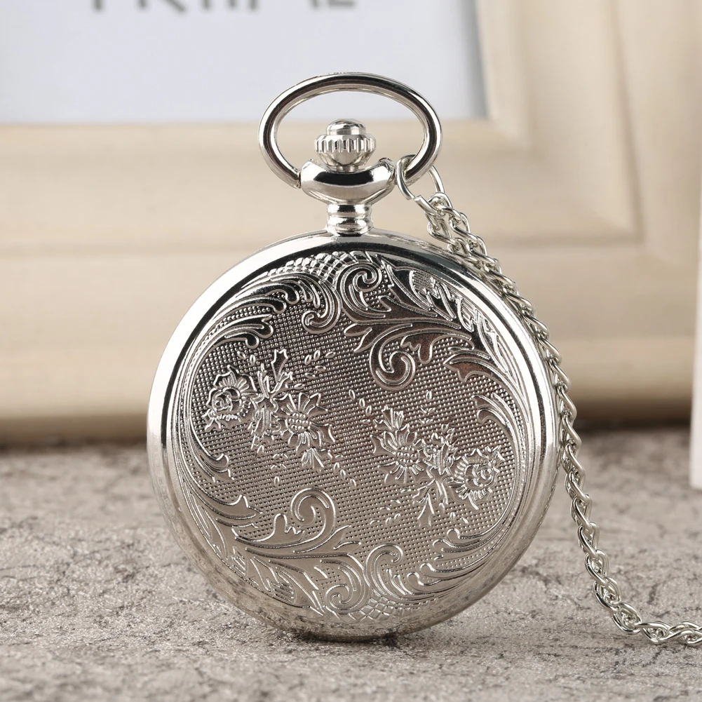 Elegante Vintage Blumen Vögel Quarz analoge Halskette Taschenuhr Retro Geschenke Männer Frauen arabische Ziffern runde Zifferblatt Taschenuhr