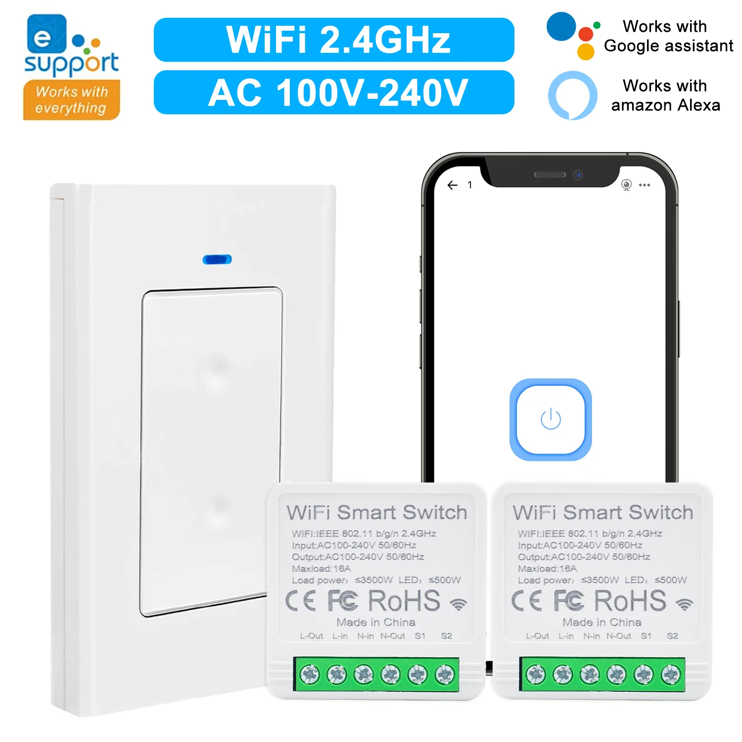 

QIACHIP EWelink 16A WiFi Smart Switch Mini AC 110V 220V 240V Wireless Remote Control Switch Voice Control With Alexa Google Home