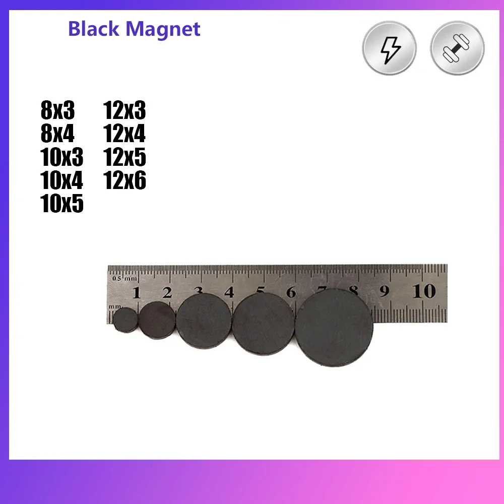 Black Round Strong Magnets Dia 8mm 10mm 12mm Ferrite Ordinary Magnet Y30 Black Magnets Disc