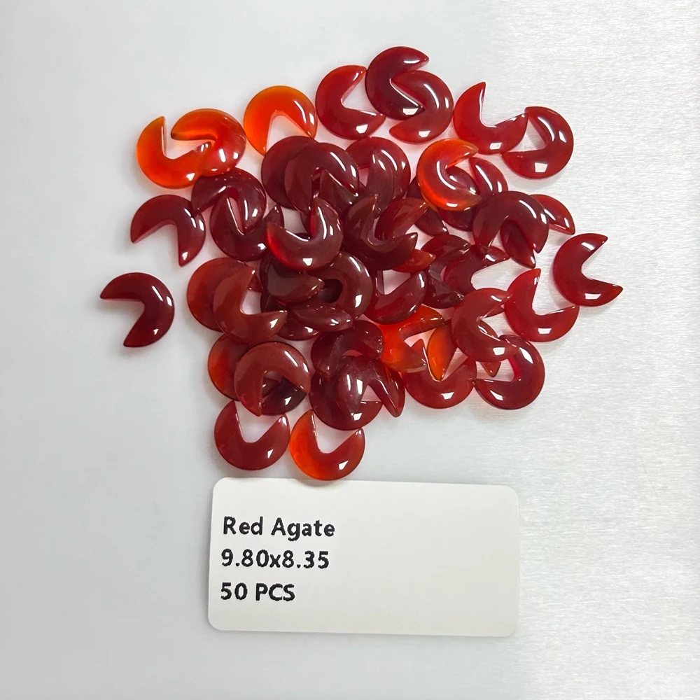 50 Pieces 1 Bag Moon Shape 9.8x8.35mm Natural Red Carnelian Agate Gemstone