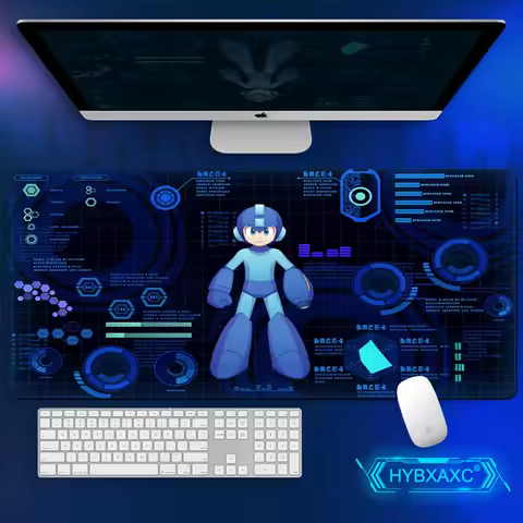 Large Gaming Mousepad Megaman Anime Mouse Pad Desk Protector Rubber Mat Pc Accessories Deskmat Gamer Kawaii Cute Keyboard Pads