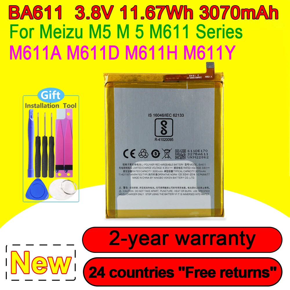 100% New BA611 High Quality Battery For Meizu M5 M611Q M611 M611H  Mobile Phone In Stock Fast Delivery Free shipping