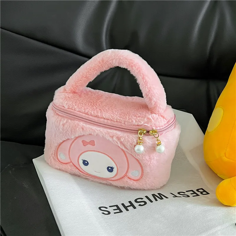 Sanrio-Plush saco cosmético para crianças, bonito, minha melodia, Cinnamoroll, Hello Kitty, Kulomi, desenhos animados, bolsa, presentes de