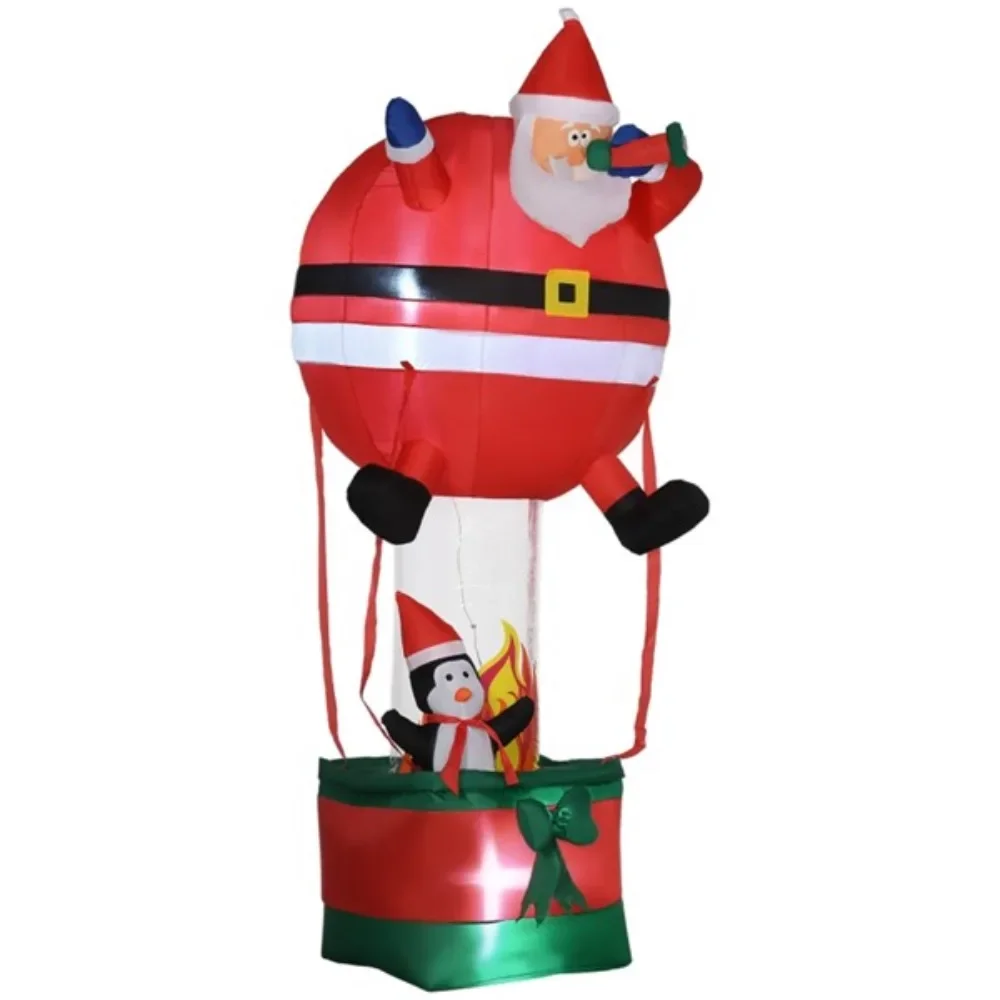 Santa Claus Hot Air Balloon Brings a Cohesive Christmas Display with Penguin Toys White LED Lights Create a Magical Effect