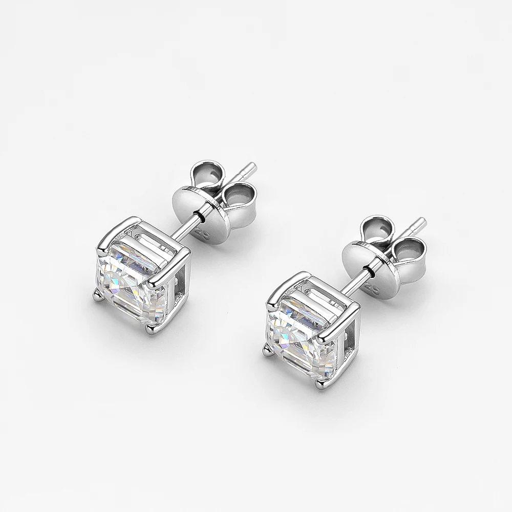 Imagem -03 - Sterling Silver Moissanite Stud Brincos para Mulheres Asscher Cut Diamond Brincos Joias Finas Espumantes 100 Prata Carat Oevas-925