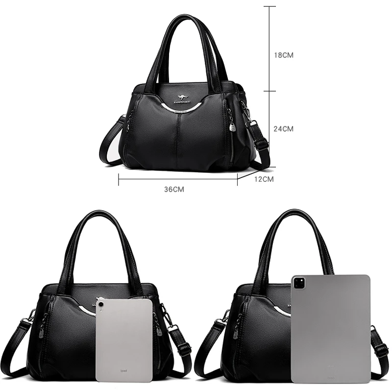 2024 New Multi Pocket Women\'s Handbag High Quality Soft Leather Female Shoulder Bag Luxury Designer Girl Tote Bolsas Sac A Main