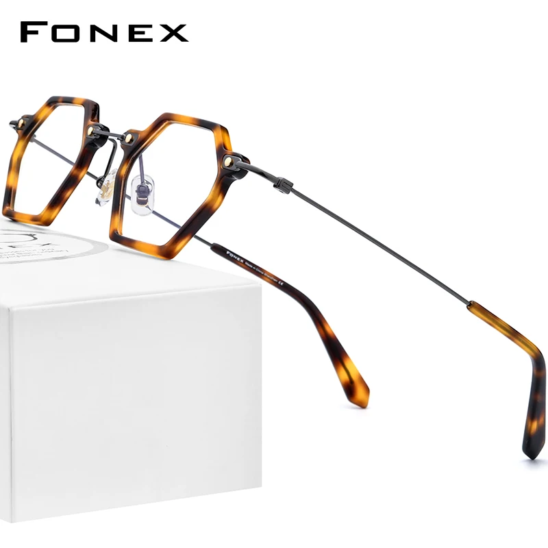 

FONEX Acetate Titanium Glasses Frame Men 2024 New Vintage Retro Polygon Eyeglasses Women Spectacles Eyewear F85710