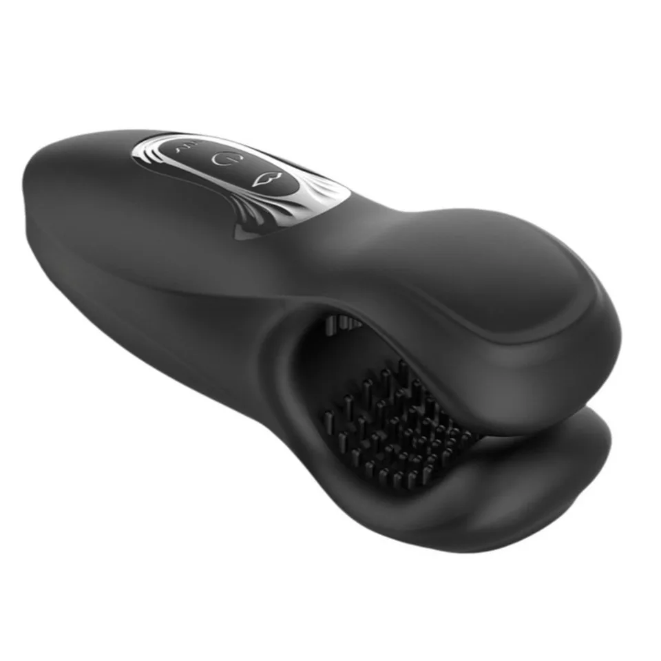 2 In 1 Male Masturbator Penis Training Vibrator Tongue Licking & Tapping Stroker Glans Trainer Vibrating Stimulator For Men 18+