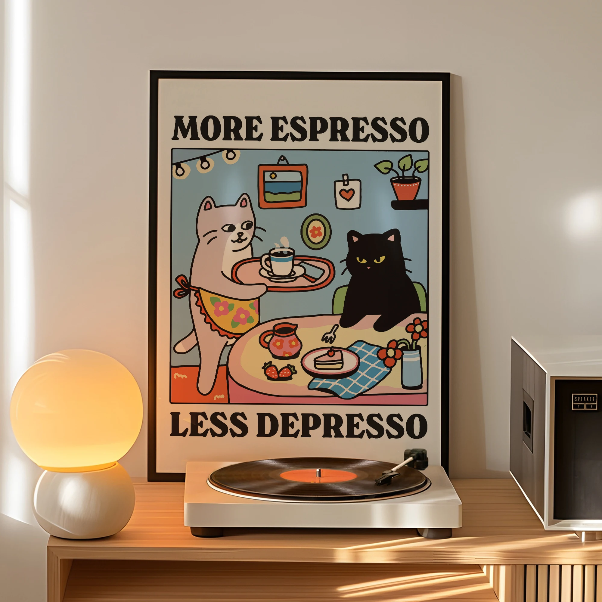 More Espresso Cartoon Black Cat Wall Art Prints Canvas Painting Poster Picture For Living Children Room Home Decor Gift
