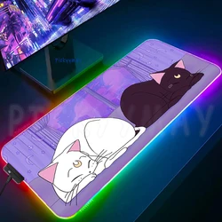 Large RGB Mouse Pad XXL Gaming Mousepad With Backlit Cute Cat Mouse Mat Kawaii Gamer Mousepads LED Table Pads Keyboard Mats