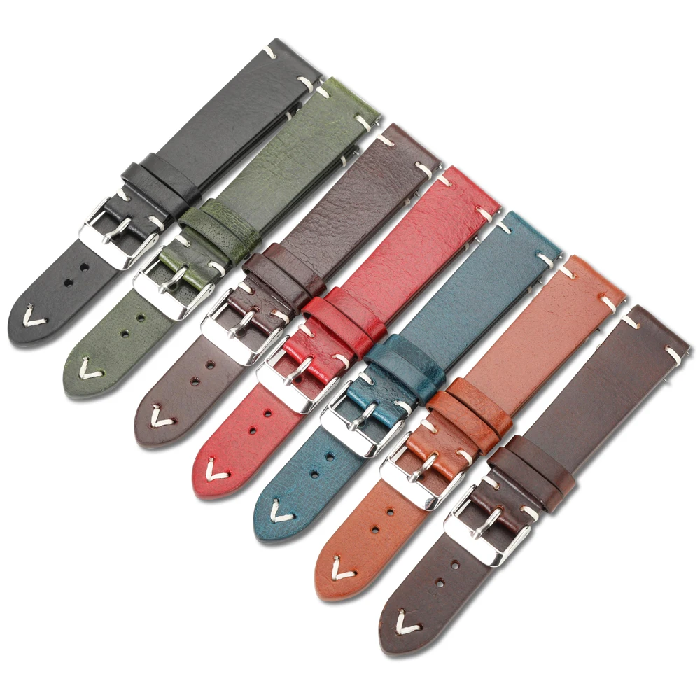 Vintage Oil Wax Genuine Leather Watch Strap 18mm 19mm 20mm 22mm Brown Black Watchbands for Samsung Galaxy Watch Band Bracelet