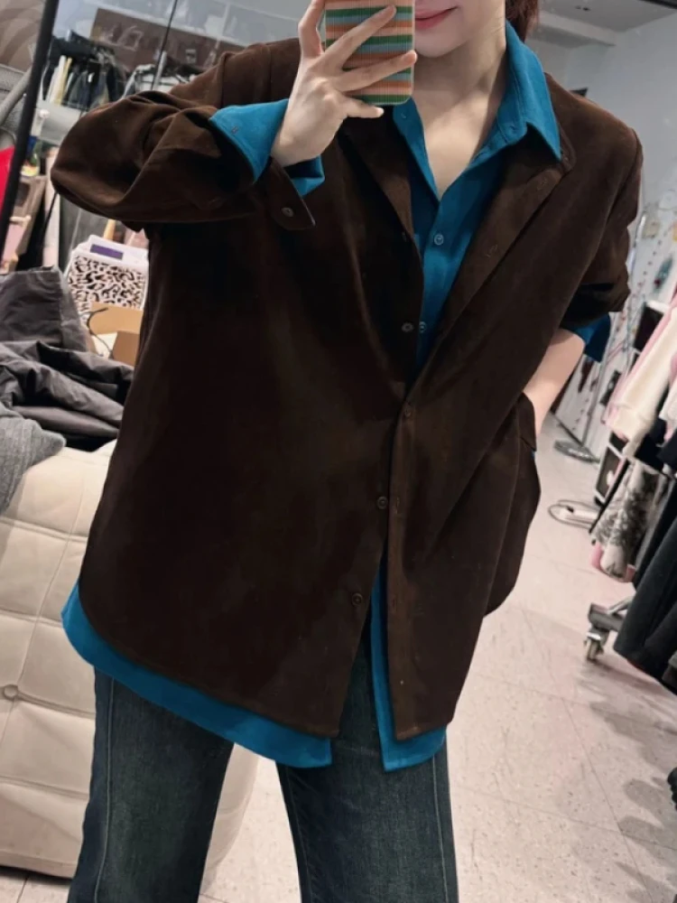 

Retro Hong Kong Sle Long Sve Casual irt Women's Faionable Versatile Autumn Winter New Arrival Breathable Skin-Friendly