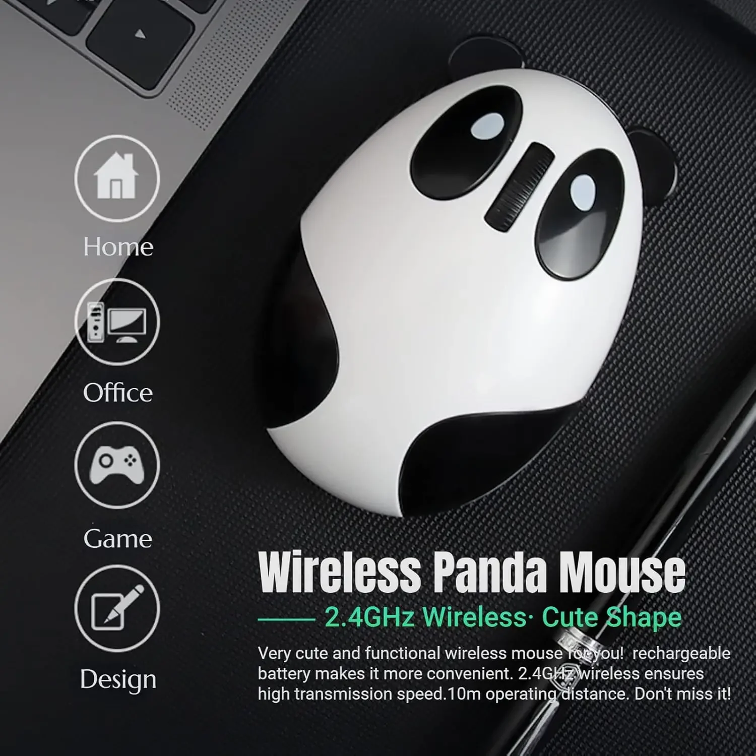 Rechargeable 2.4G Wireless Silent Mouse Cute Panda Design Creative Animal Mouse for Small Hand