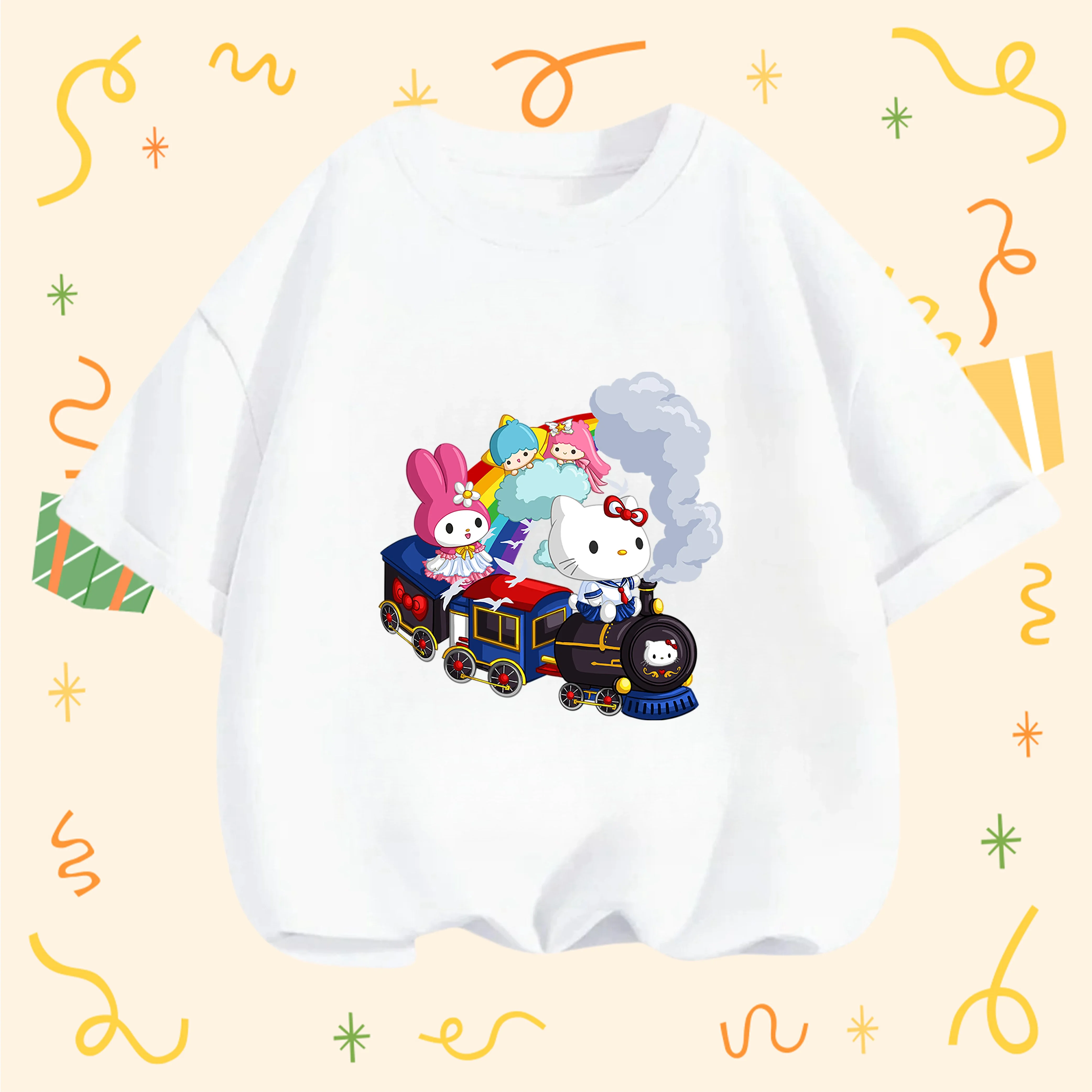 

Hello Kitty 2026 Crew Neck Tshirt Kids 3-14Y Boys Girls Summer Cute Kawaii Cartoon Street Hot Fashion Outdoor Casual Cozy