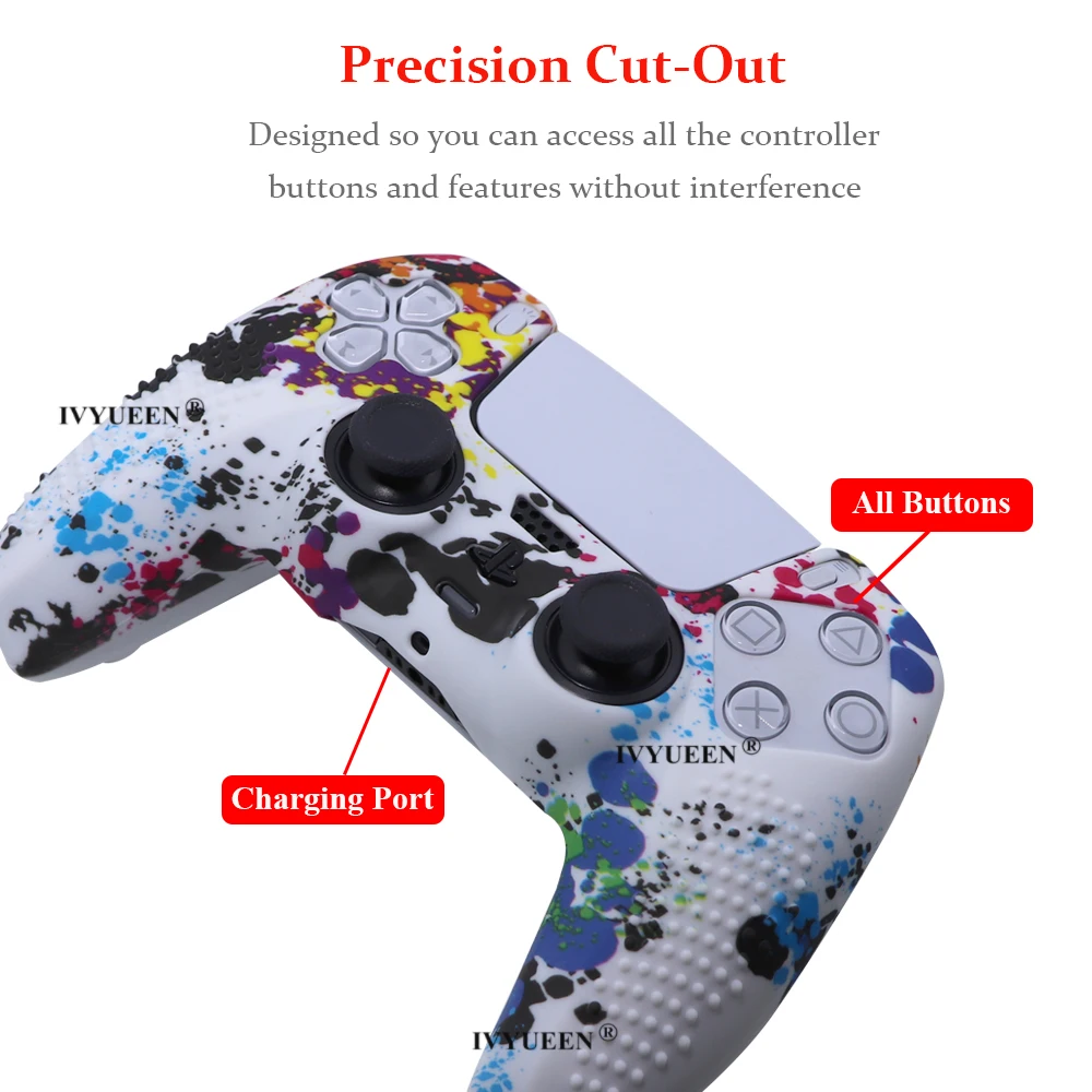 IVYUEEN Anti-Slip Water Transfer Printing Protective Skin for PlayStation 5 PS5 Controller Silicone Case for Dualsense