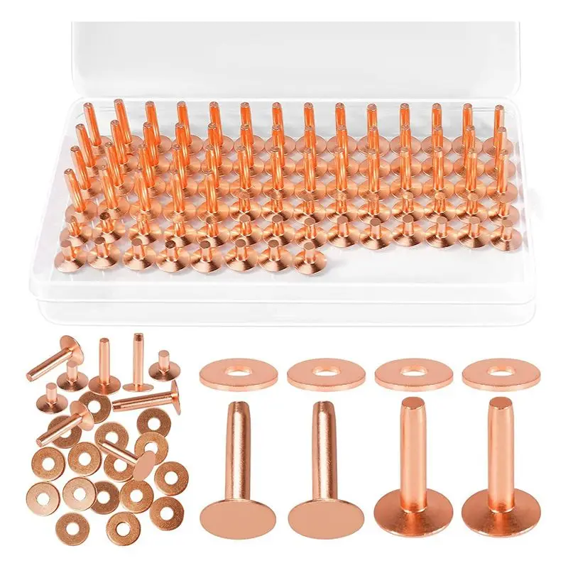 

Hot Trend-154Pcs Copper Rivets For Leather,Smooth Leather Rivets, Pure Copper Rivets And Burrs For Leather Work Jeans Jacket