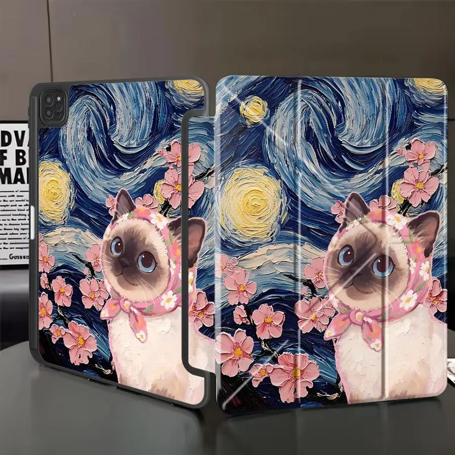 Tablet Case For iPad Pro 11th 10th 9th 8th 7th 12.9inch Mini 6 7 Air 4 5 M3 M2 1 2 M4 11inch Pro 2025 Holder Cover Flower Kitten