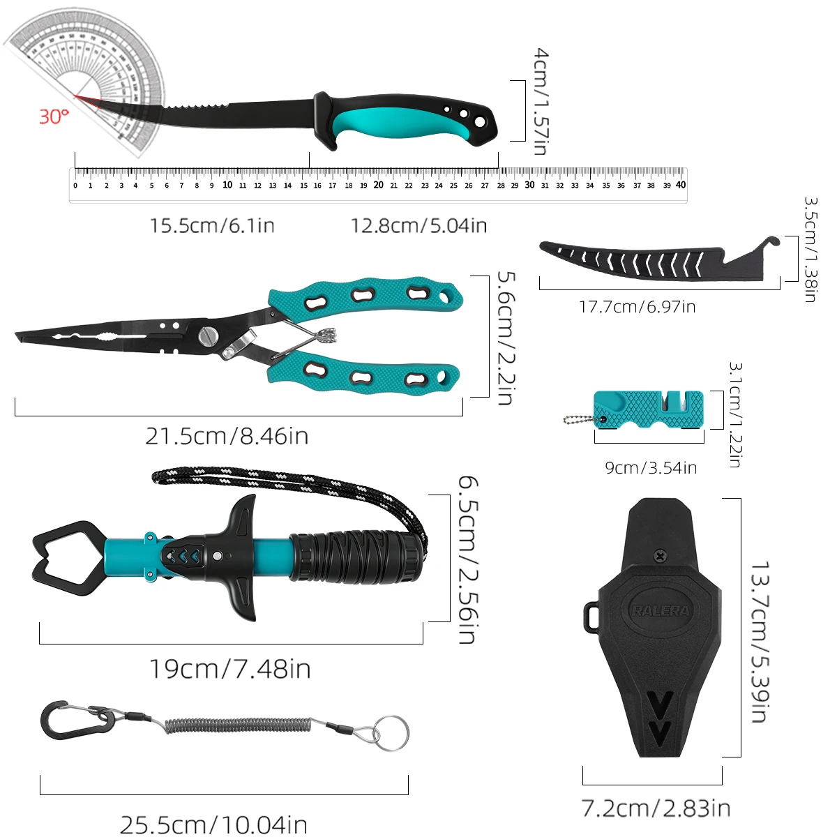 RALERA Saltwater Resistant Fishing Gear Tackle Kit: Fishing Pliers, Fillet Knife, Fish Lip Gripper,  Braid Scissors, Line Cutter view 6