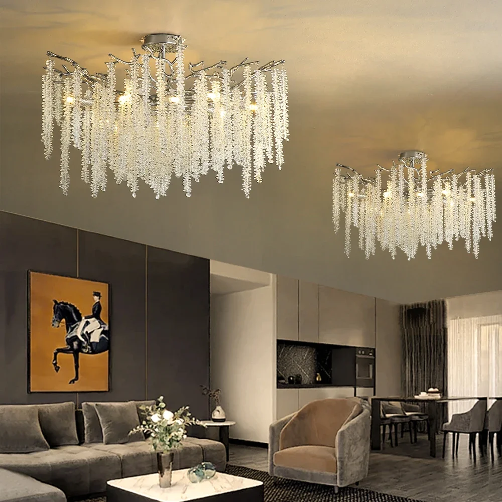 Imagem -02 - Round Crystal Ceiling Chandelier Light Chrome Sala de Estar Quarto Sala de Jantar Árvore Branch Crystal Chandelier Iluminação