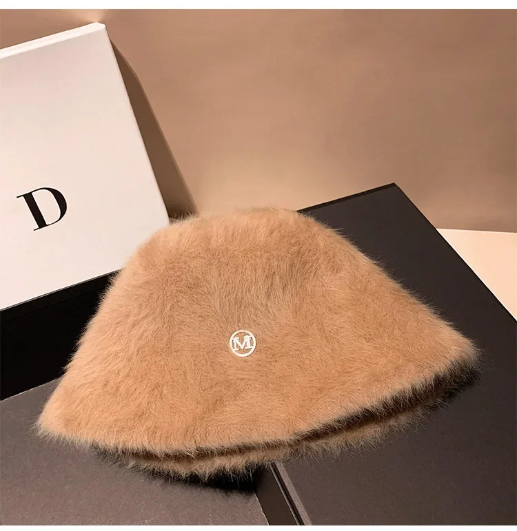 Korea Designer M Eimer Hut Frau Warme Plüsch Angola Kaninchen Fell Hut Dame Herbst Winter Ins Mode Becken Hut Retro Flauschigen Panama – Detail 13