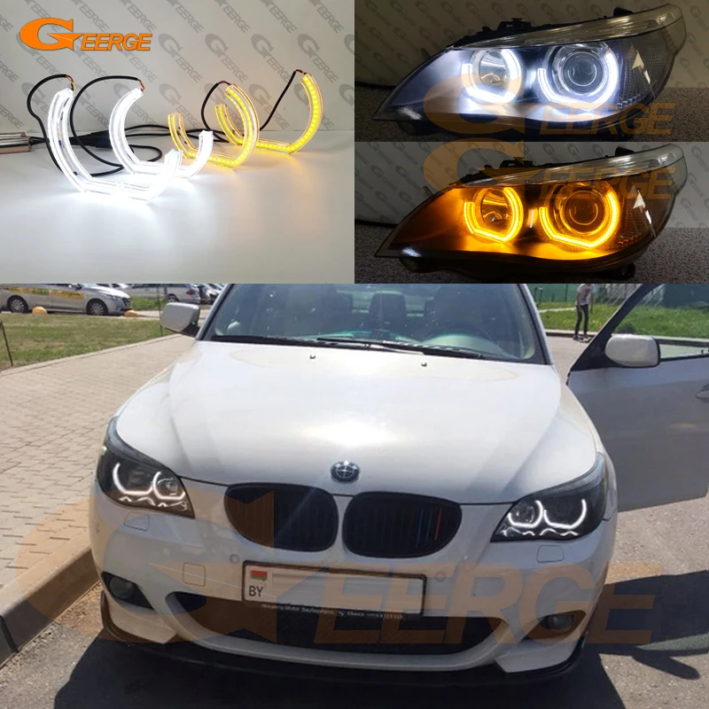 

For BMW E60 E61 2003 2004 2005 2006 2007 Ultra Bright A/W Switchback DRL Turn Signal DTM M4 Style LED Angel Eyes Halo Rings