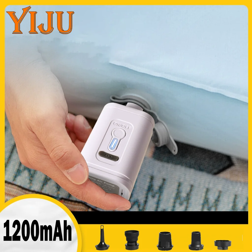 Bomba de aire portátil de llenado rápido YIJU, 1200mAh, inflador/bomba deflación perfecta para colchón de aire, cama, barcos, anillo de natación