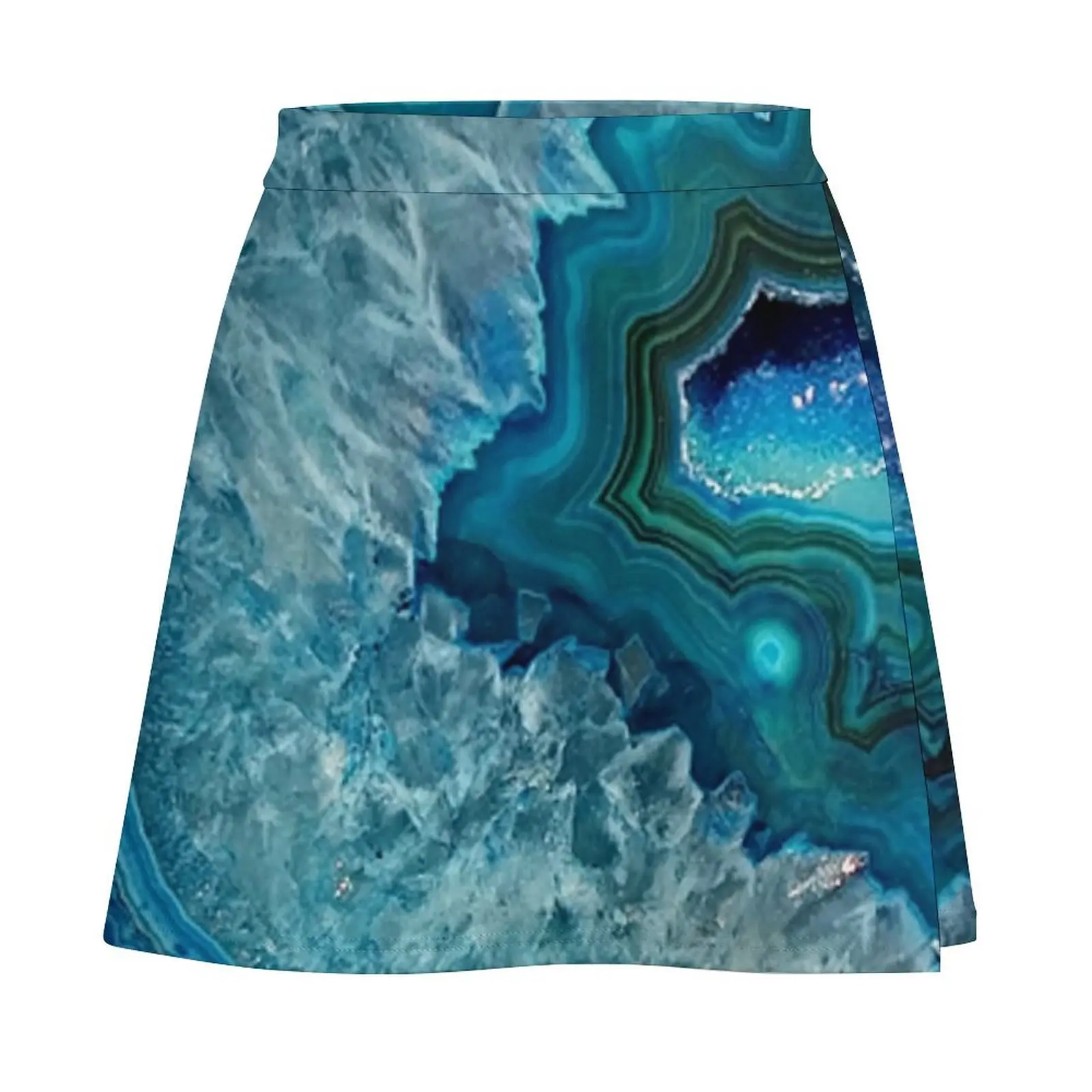 Teal Aqua Turquoise Blue Rock Agate Mineral Crystals Pattern Mini Skirt skirt skirt korean style clothes School