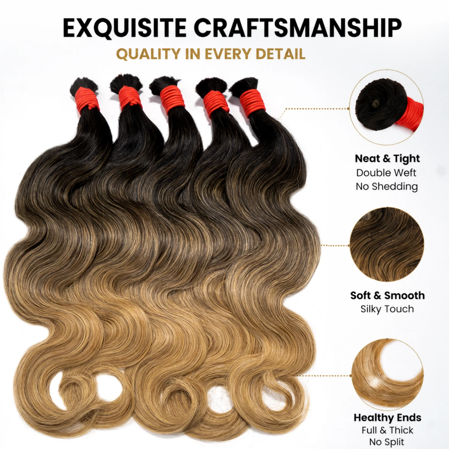 Gradient Color 100% Human Hair Bulk Ombre Hair Extensions Remy Human Hair Bundles Gradient Color Braiding Hair Natural for Salon