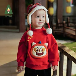 Amila Baby Children Hoodie 2024 Winter New Multicolour Mock turtleneck Fleecing Cute Warm   Baby Clothing