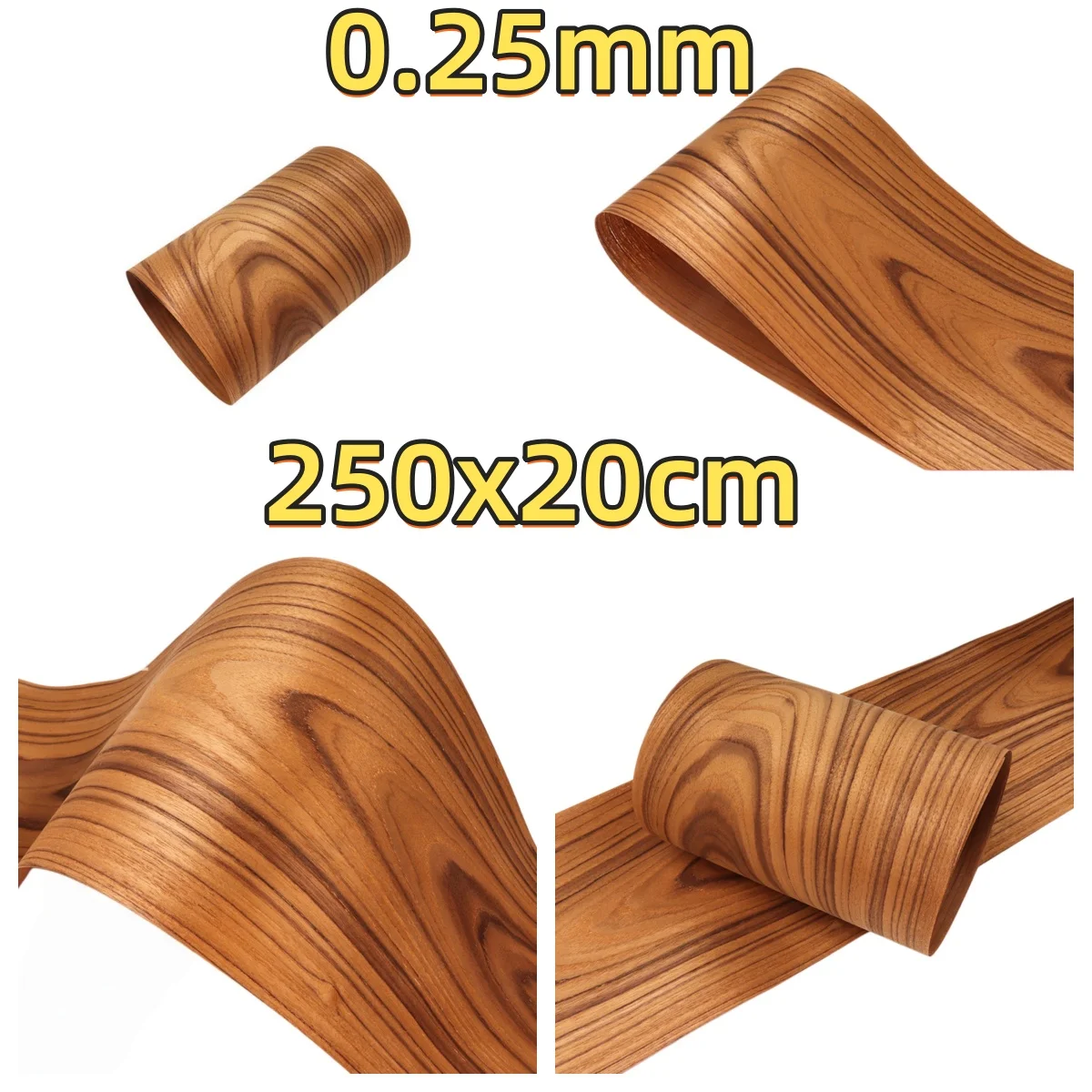 

Natural Teak Figured Veneer, 0.25mm, 250x20cm, For Hotel Lobby Wall Decoration & Musical Instrument Making.