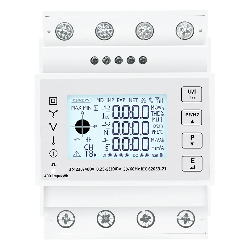 Multi-Function LCD Din Rail Energy Meter Modbus RS485 45~65Hz Three-Phase Four-Wire