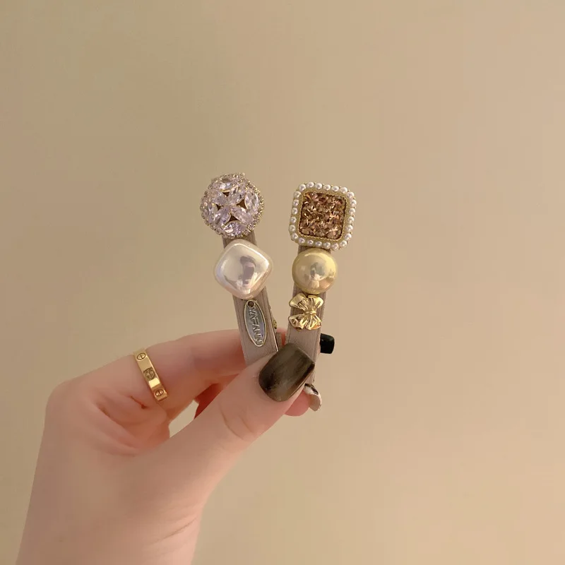 

Изысканная женская заколка для волос в ретро-стиле с жемчугом и стразами, в форме утиного клюва, для челки и затылка, премиум-класса