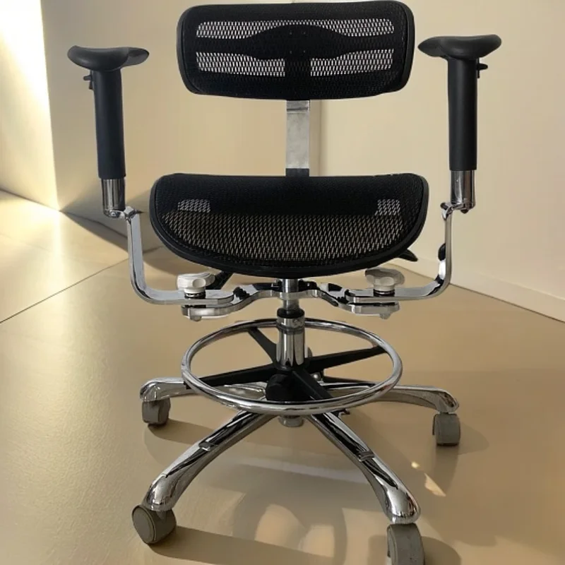 Ergonomic Modern Swivel Office Chair Hospital Chair Dental Laboratory Stool Adjustable Armrest Chrome Footing Wheel Casters