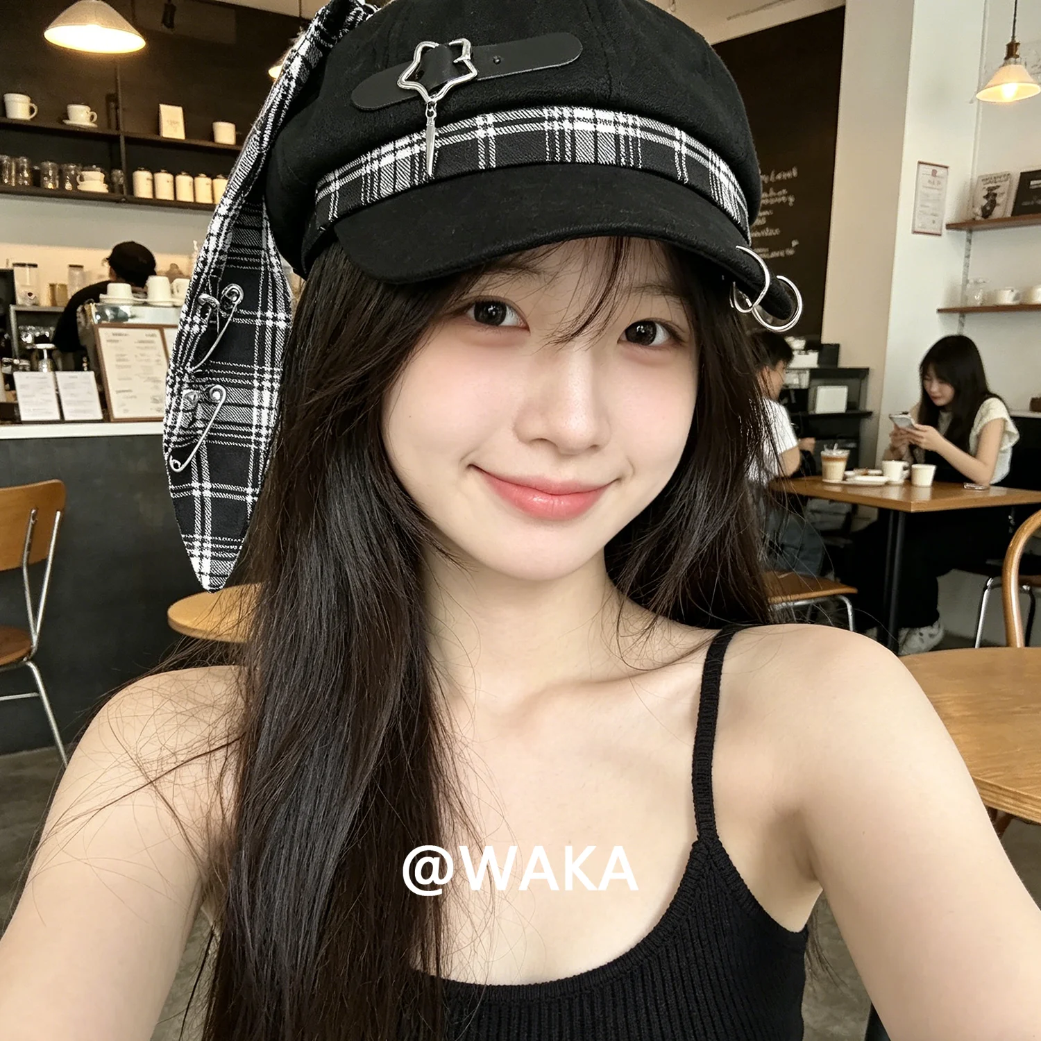 waka-y2k-gothic-bunny-ear-beret-hat-for-men-women-plaid-cross-pin-newsboy-cap-streetwear-casual-octagonal-hat