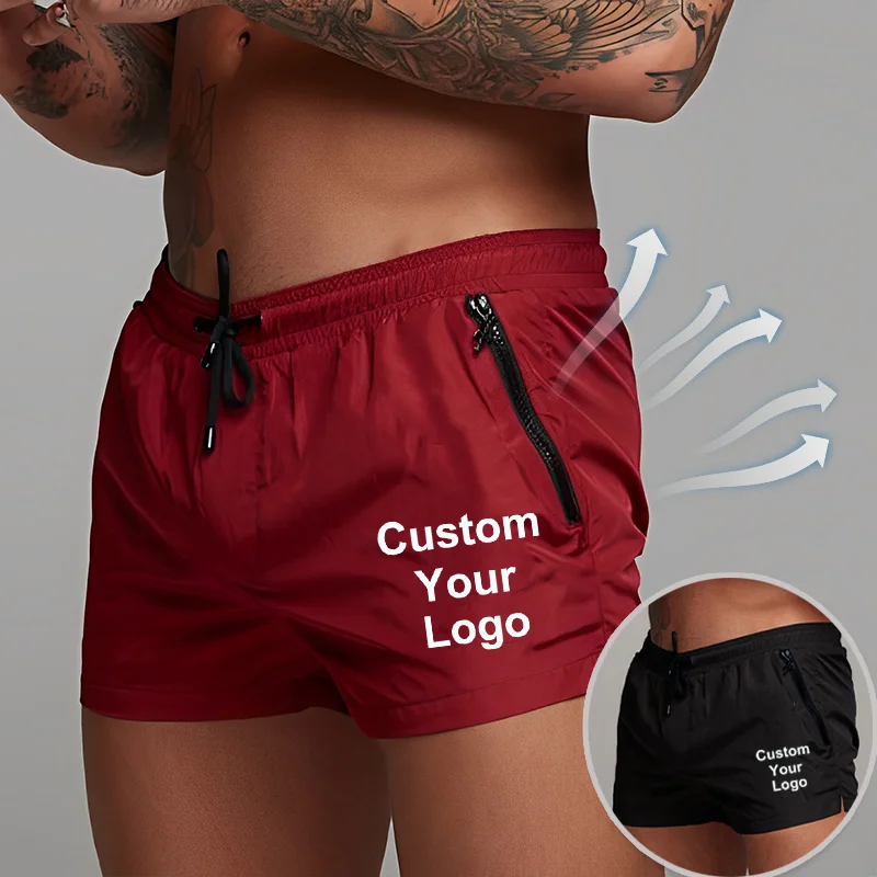 Homens personalizados seu logotipo shorts de fitness, esportes, corrida, praia, ginásio, musculação