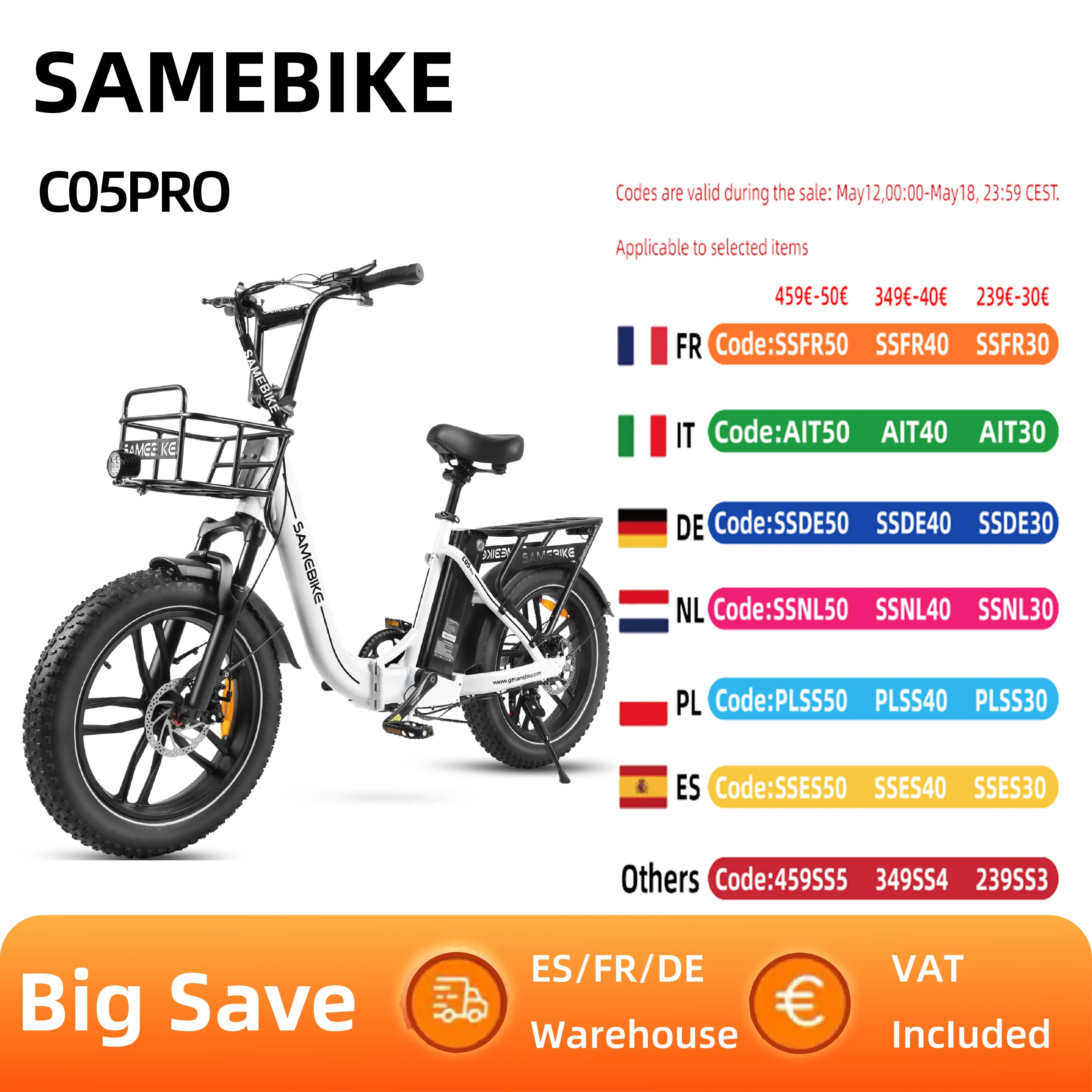 Samebike C05 Pro Elektrofahrrad für Herren, Citybike, E-Bike, 500 W, 36 V, 13 Ah, Lithiumbatterie,