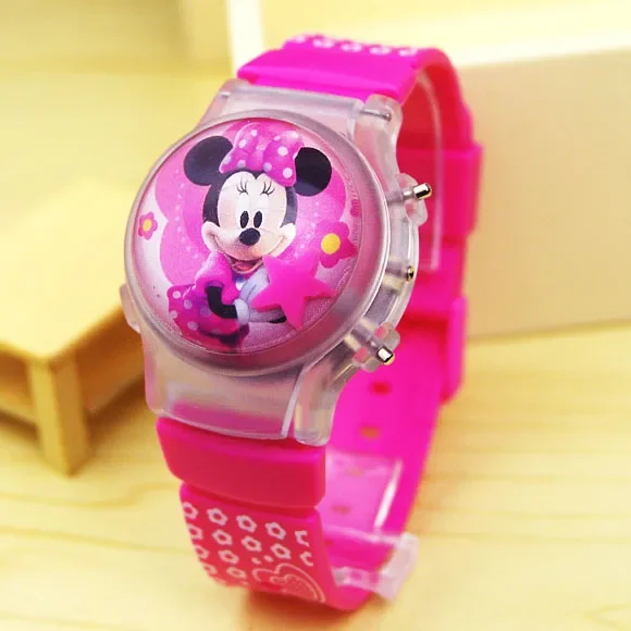 Disney Mickey Minnie Cartoon luminous children's watch Silicone strap cute flash music Watch kids clock watches birthday gifts