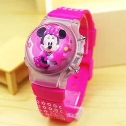 Disney-reloj luminoso de dibujos animados de Mickey y Minnie para niños, correa de silicona, lindo reloj de música flash, relojes para niños, regalos de cumpleaños