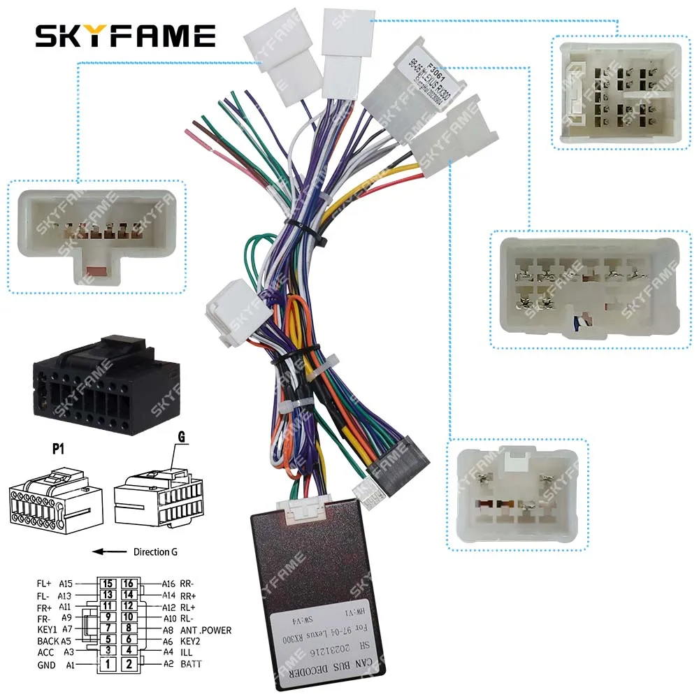 SKYFAME Car 16pin Wiring Harness Adapter Canbus Box Decoder Android Radio Power Cable For Lexus RX RX300 Toyota Harrier