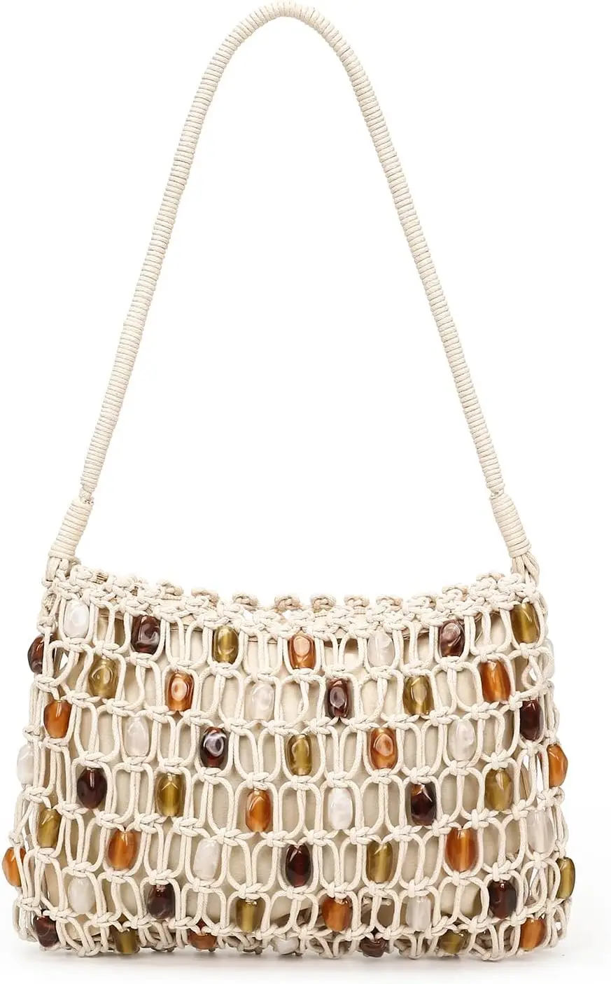 Small Handmade Beaded Crochet Beach Bag Hobo Shoulder Purse for Women