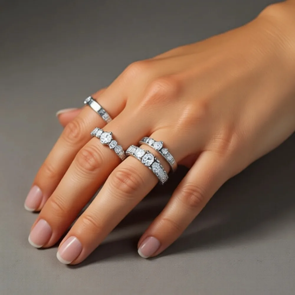 Anillos Apilables de Oro y Plata para Mujer, Antideslustre, Minimalistas, con Circonita Cúbica, Juego de Anillos de Compromiso y Boda, Tallas 6 a 10