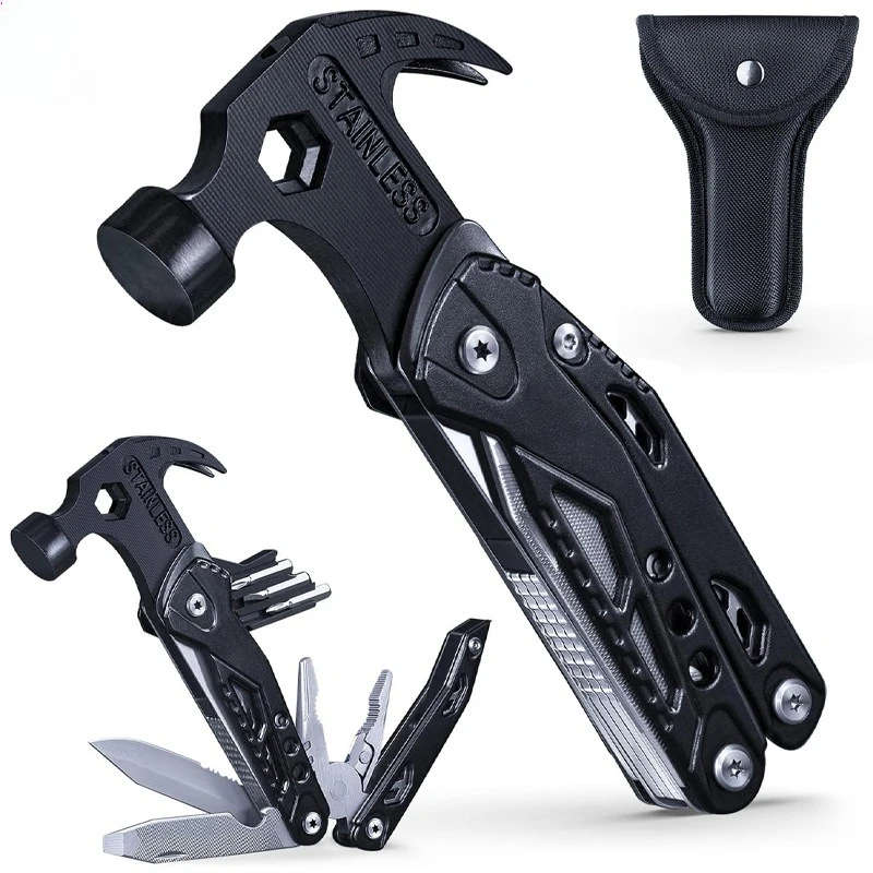 Portable Multi‑Function Folding Camping Hammer, Multi‑Purpose Claw Hammer Combination Pliers Outdoor Survival Tool