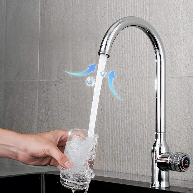 

All-copper Push-button Kitchen Faucet Cold and Hot Sink Faucet Splash-proof Household Booster Adjustable Rotating Chrome Faucet