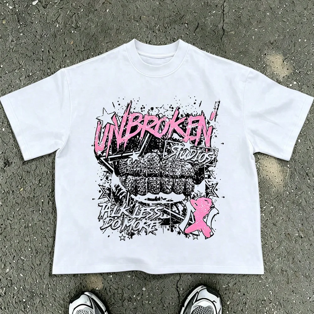 Euro-American Street Graffiti-style Graphic T-shirt Unisex Short-sleeved Retro Street Y2K Casual Fashion Tops Clothing Tees