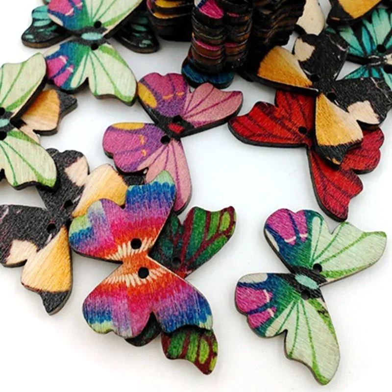 50pcs Butterfly Wooden Buttons Mixed Suitable for Sewing and Scrapbooking Sewing Buttons for Crafts DIY