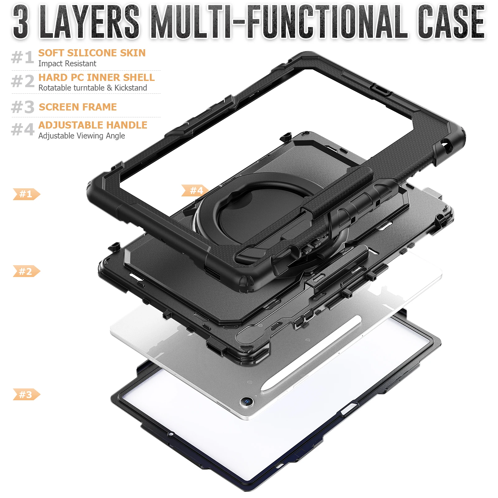 Armor Stand Armor Case For Samsung Galaxy Tab S10 FE Plus 13.1 inch 2025 SM-X620 SM-X626B 360 Rotating Cover With Shoulder Strap